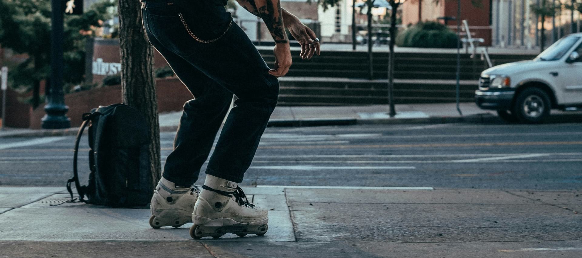 Inline skater on an urban street spot